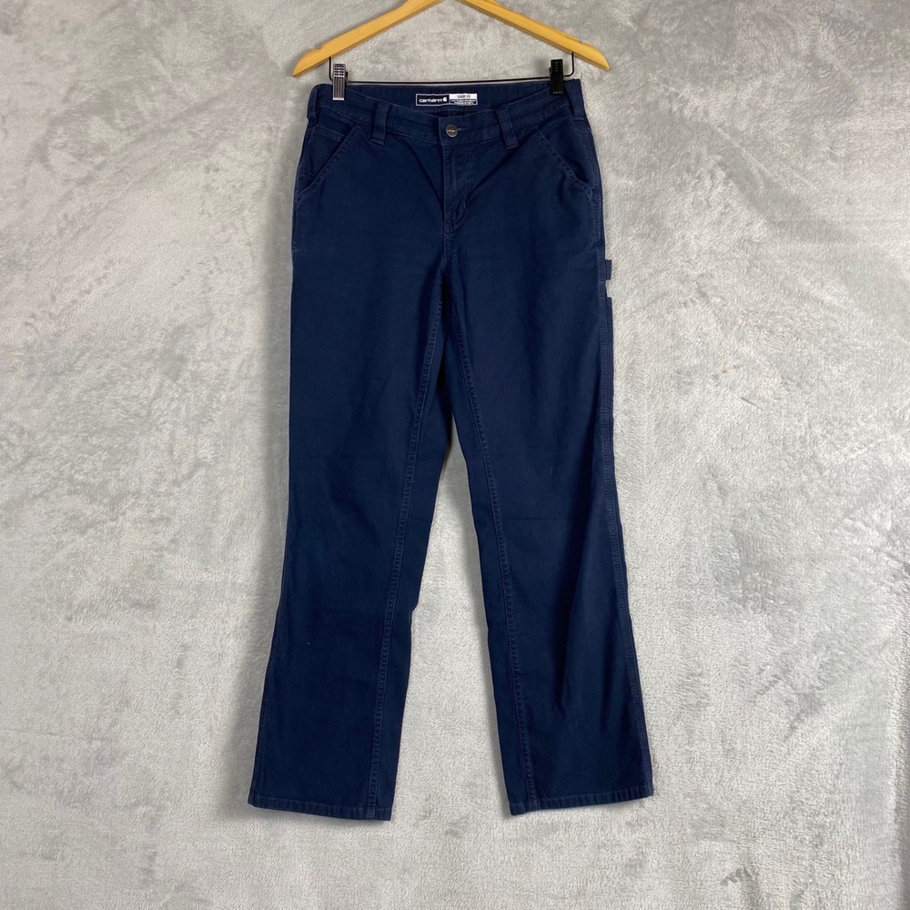 Carhartt Womens Navy Blue Loose Fit Carpenter Canvas Work Pants Size 6 Regular